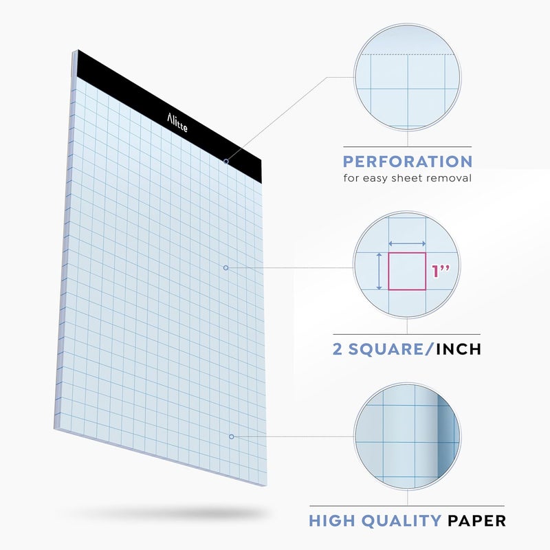 Alitte Graph Paper Pad, Pack of 3, White Letter Size - 2x2 Quad Grid Paper, Easy-Tear Perforations, 8.5 x 11 Cardboard Backing - Graph Notepads for School, Office -50 Sheets per Pad - Image 2